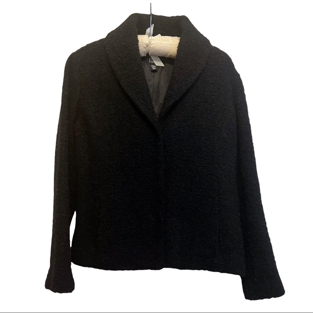 Eileen Fisher Black Wool Blend Boucle Minimalist Wool Jacket Size XS